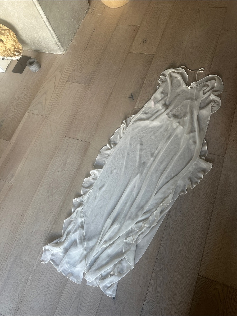 Victoria Secret Sheer Ivory Ruffle-Edge Slip Dress